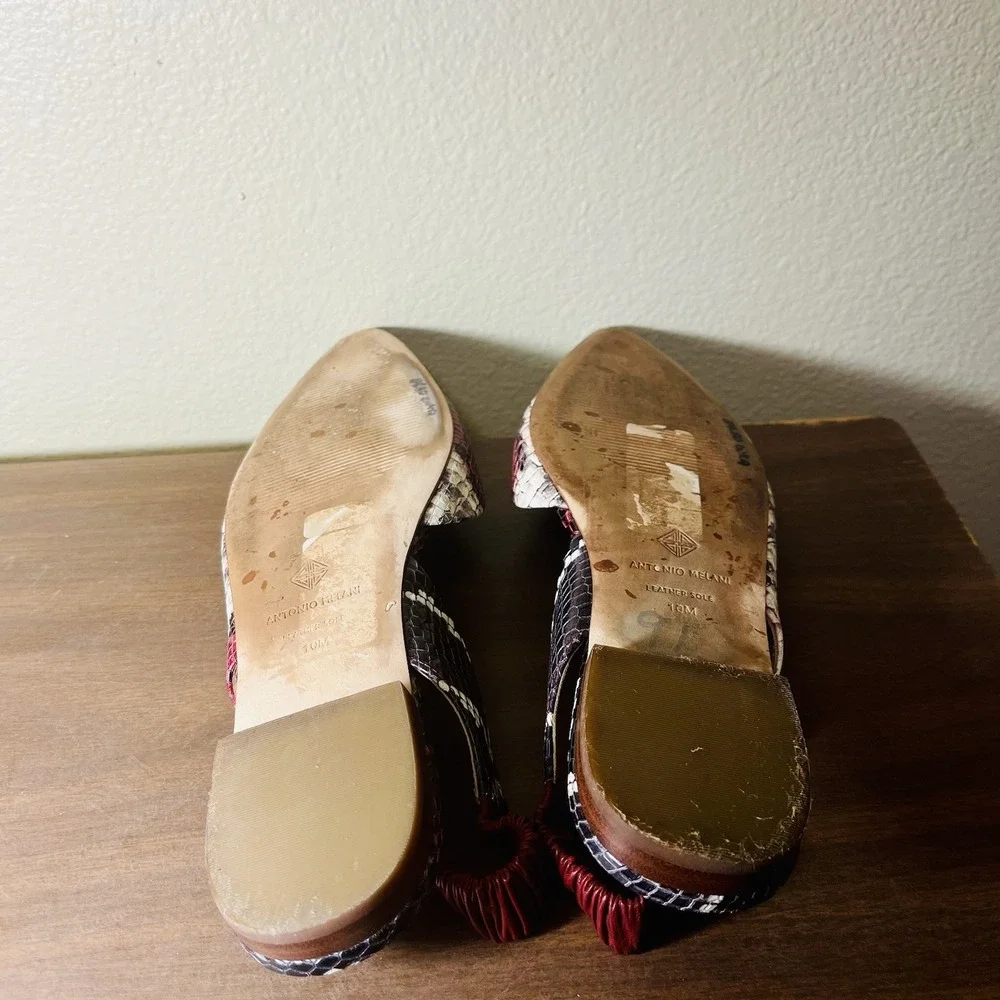 Antonio Melani Radyn Leather‎ Snake Print  Sling Back Flats Burgundy Black Sz 10